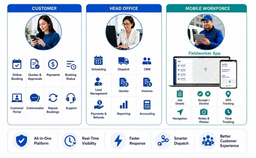 OctopusPro mobile workforce app and customer booking management features