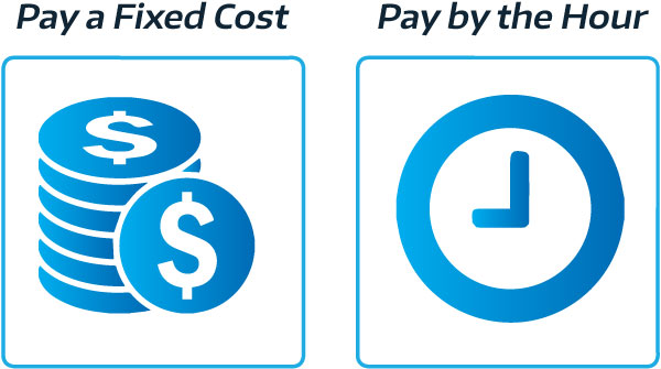 pay a fixed cost or pay by the hour