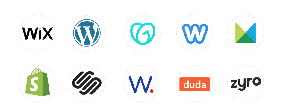 Integrate with any website built through any website builder including Wix, WordPress, Duda, Zyro, and more
