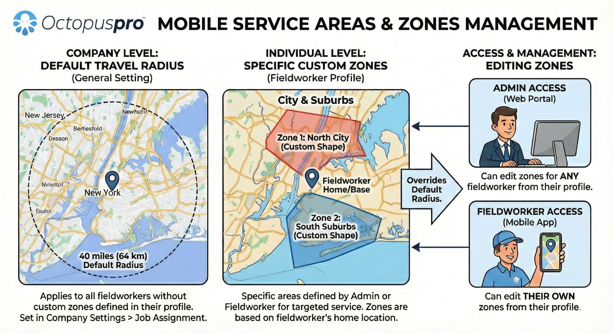 Mobile service areas and zone-based dispatch coverage