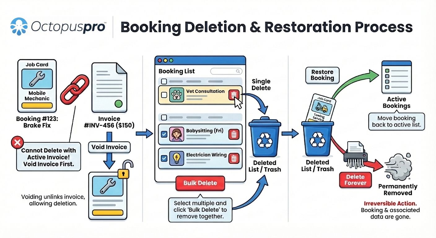 Booking deletion and restoration process