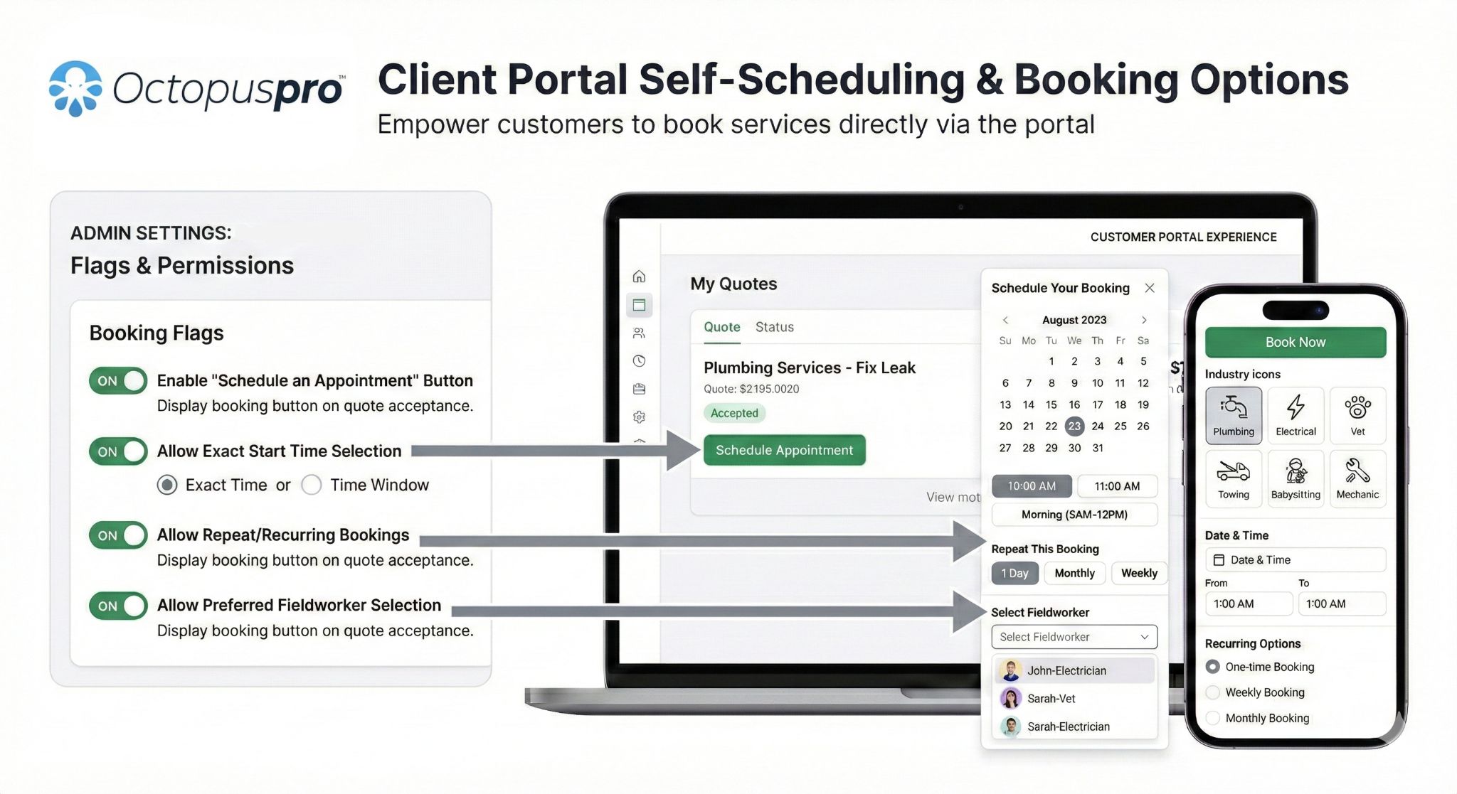 Customer portal self scheduling and booking options