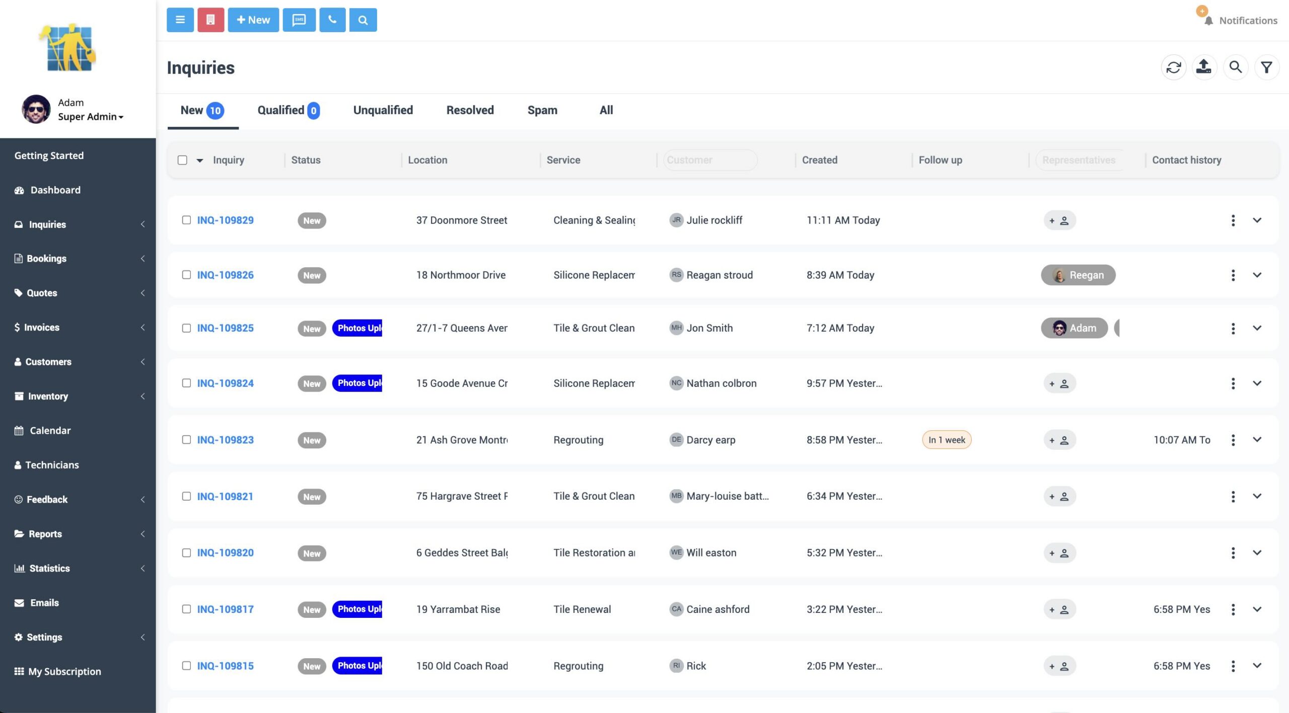 OctopusPro inquiry listing page example showing captured leads in one workspace