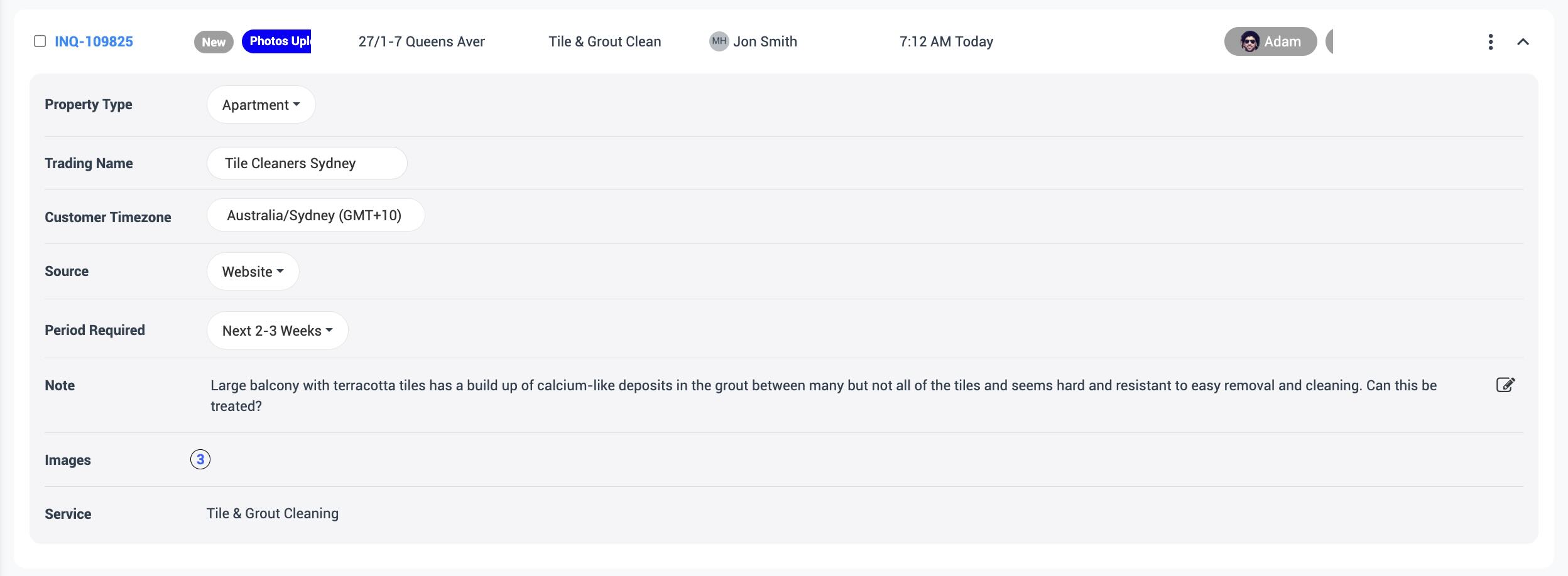 OctopusPro inquiry listing page with expanded inquiry details