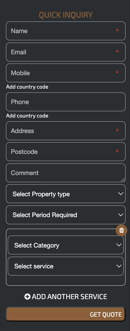 Stone restoration lead capture form example showing branded inquiry form styling for another service business