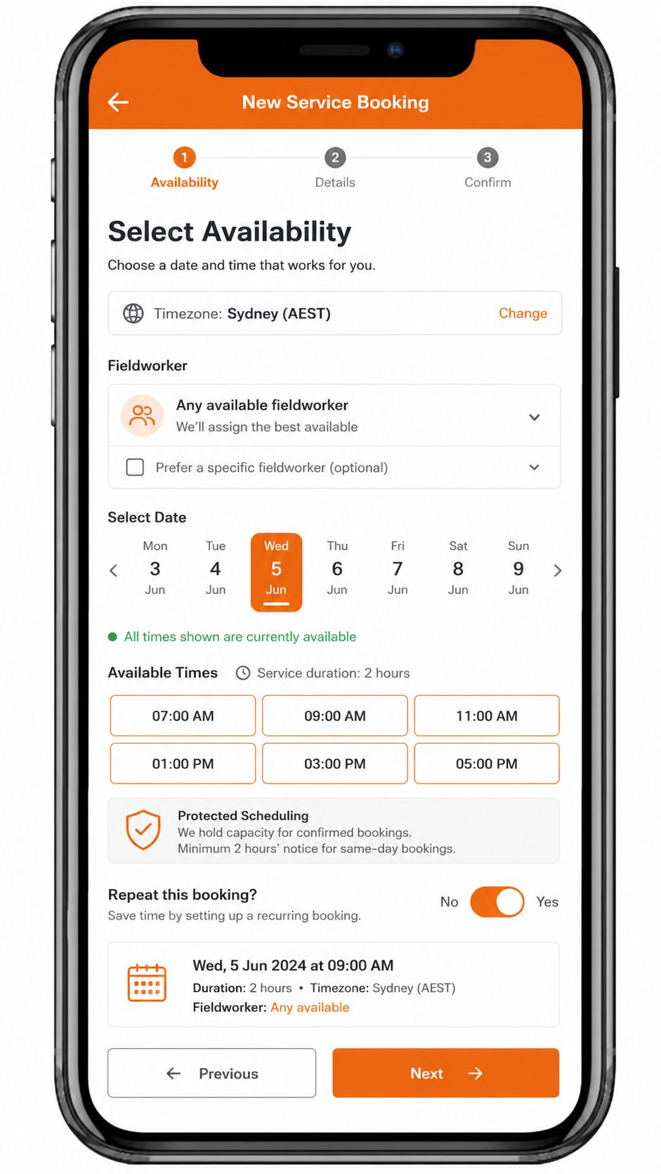 Customer-facing availability Customer-facing availability screen in the customer portal