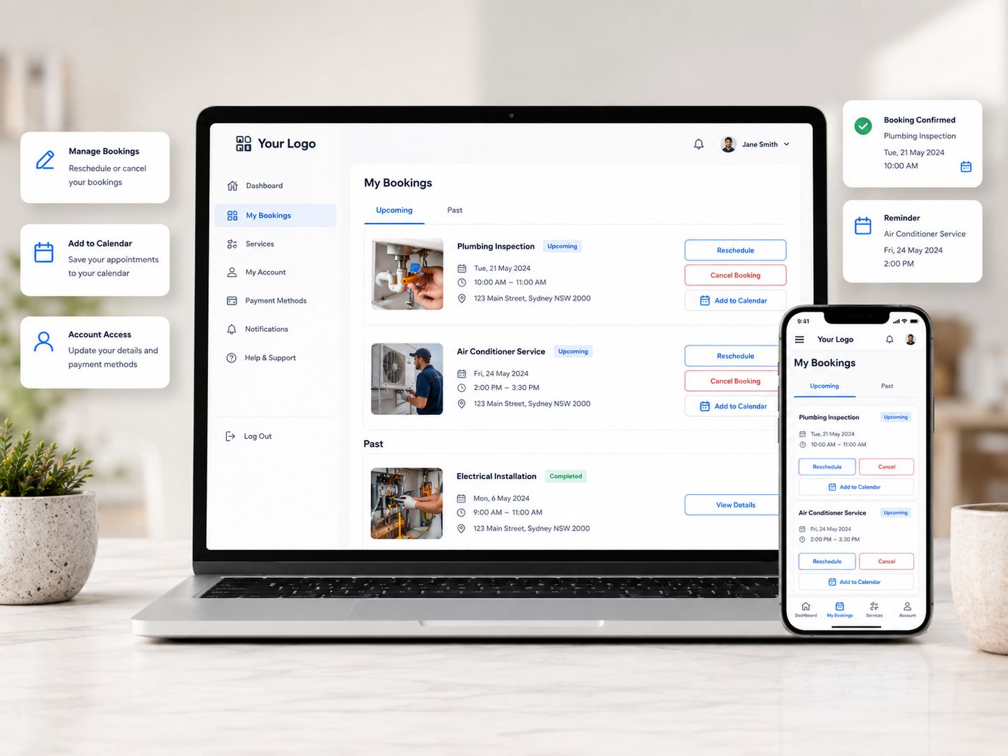 Customer Portal My Bookings screenshot examples Customer Portal My Bookings screenshot examples