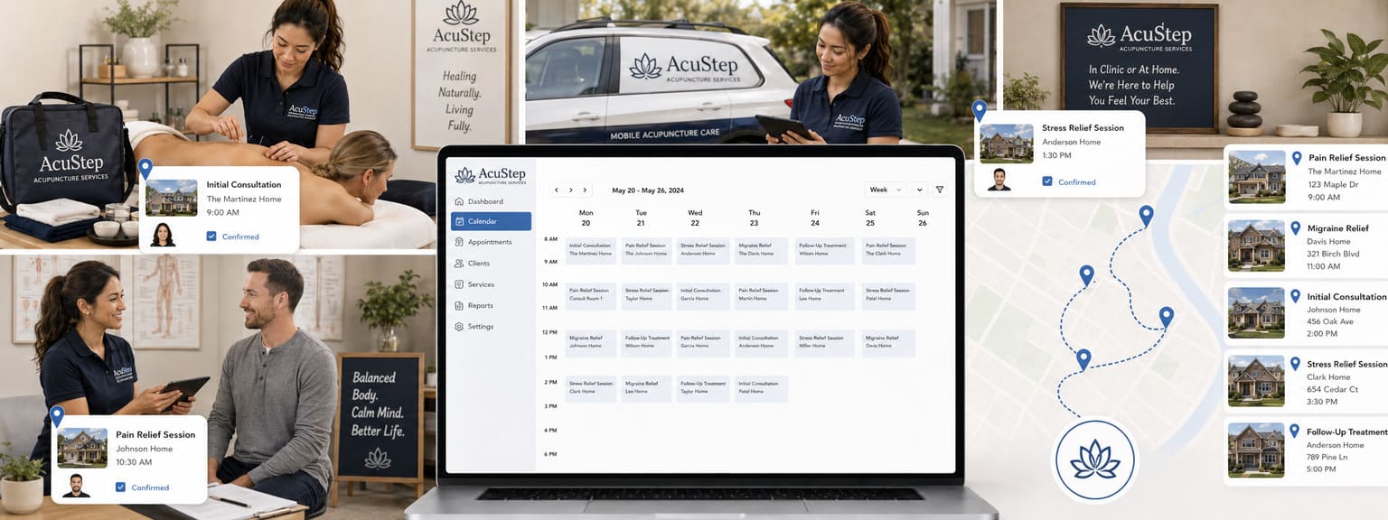 Mobile Acupuncture Services Scheduling Software Treatment Addresses and Branch Locations