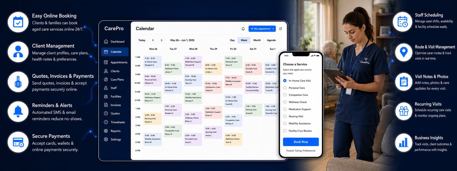 Mobile Senior Care & Aged Care Services Scheduling Software Client Homes, Resident Rooms, and Care Locations and Facility Locations