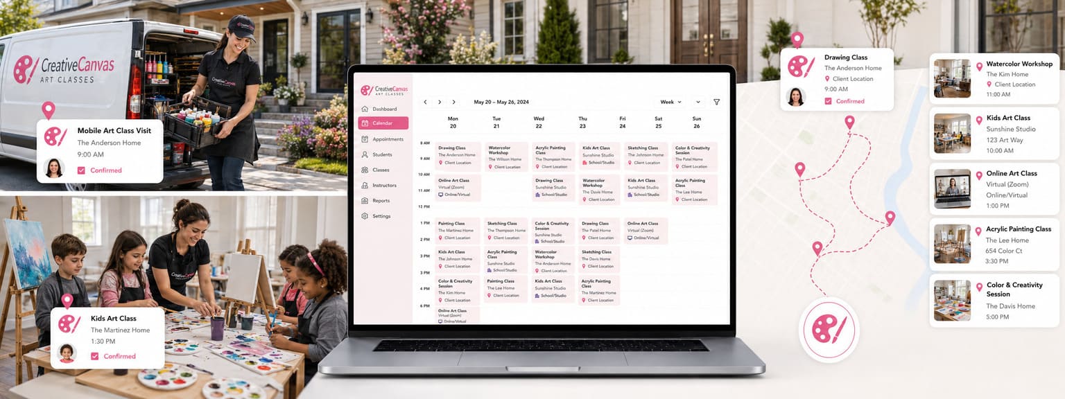 Creative services management software for art classes music lessons and photography businesses