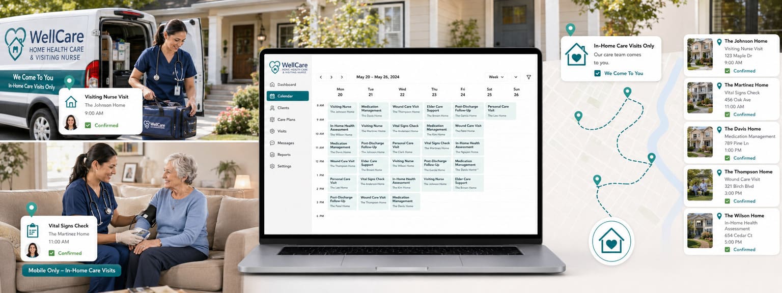 Mobile Home Health Care Services Scheduling Software Client Homes, Service Addresses, and Facility Visit Locations