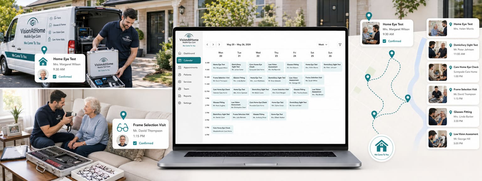 Mobile Optometry and Domiciliary Eye-Care Services Scheduling Software Locations