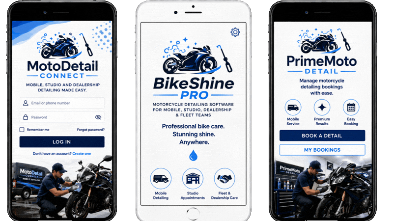 Branded motorcycle detailing and wash business app
